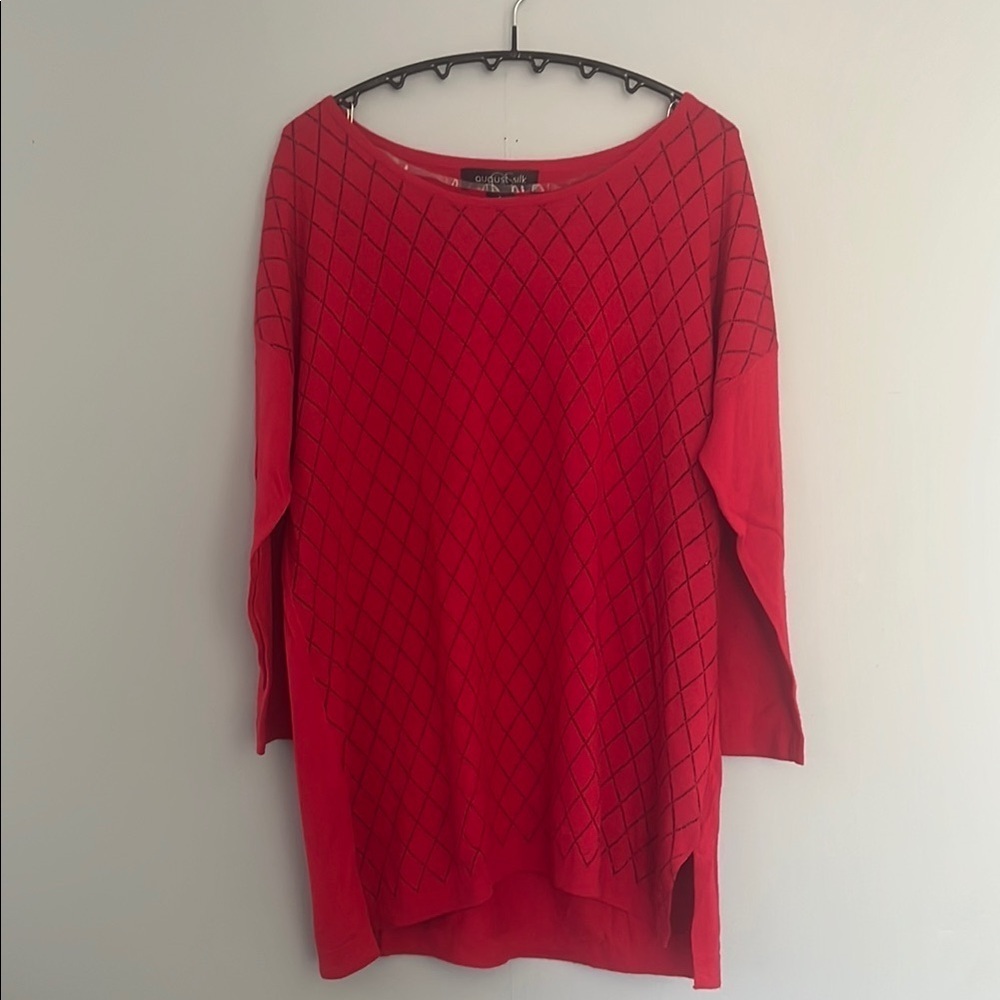 August Silk Red Diamond Pattern Top